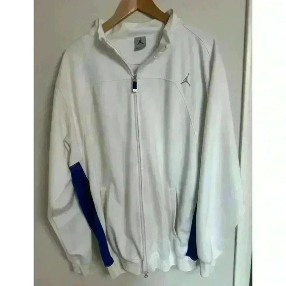 Nike Air Jordan Jumpman Jacket Full Zipper Men’s XL White With Blue Trim Track - Picture 1 of 15